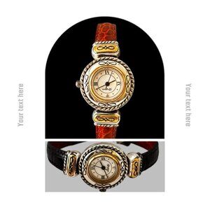 Brighton CODY Watch Black BROWN Leather Reversible round face New Battery